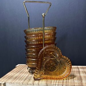 Amber Glass Heart-Shaped trinket Set